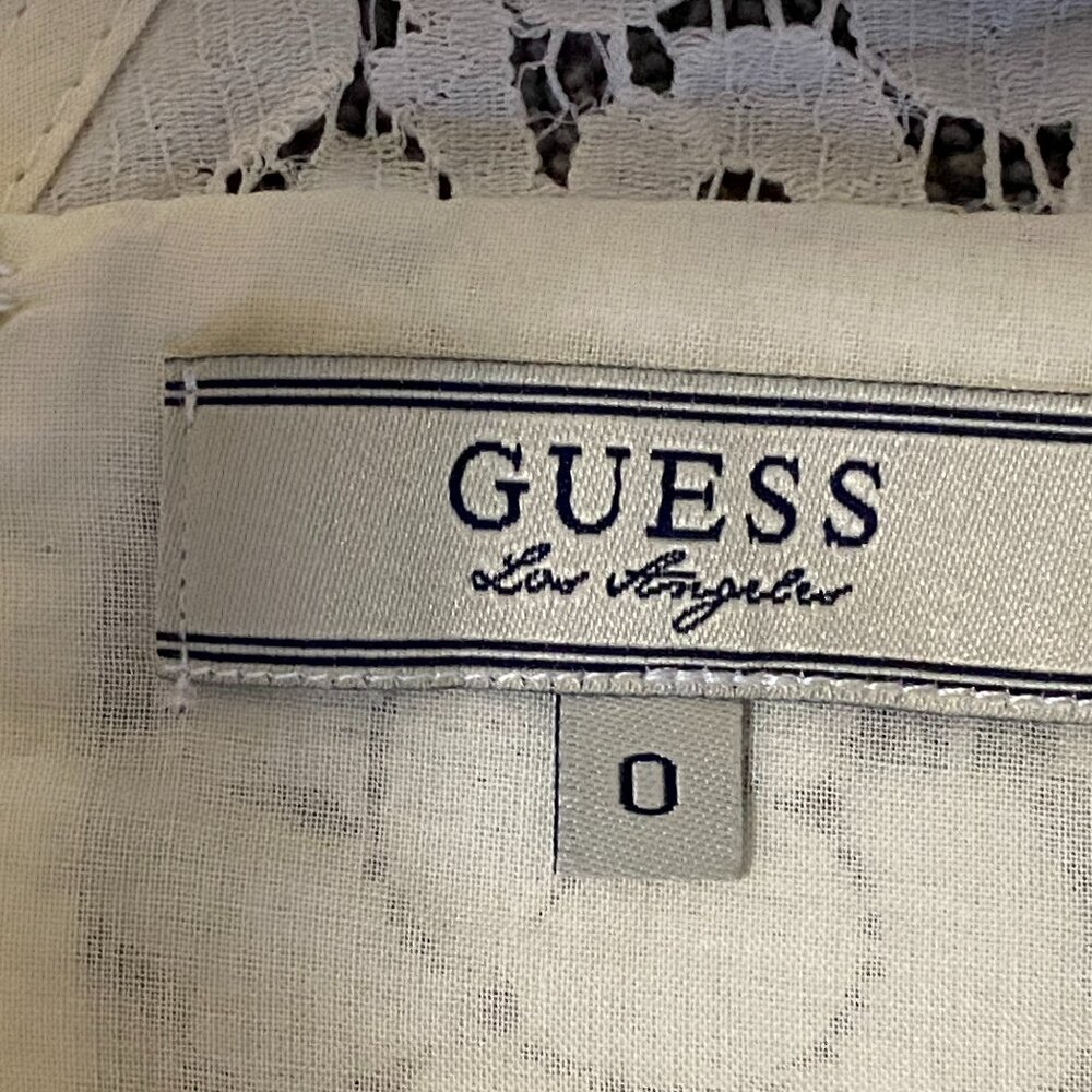 Guess Ivory Floral Lace Mini Dress with Dark Brown Waist Belt - Picture 4 of 7